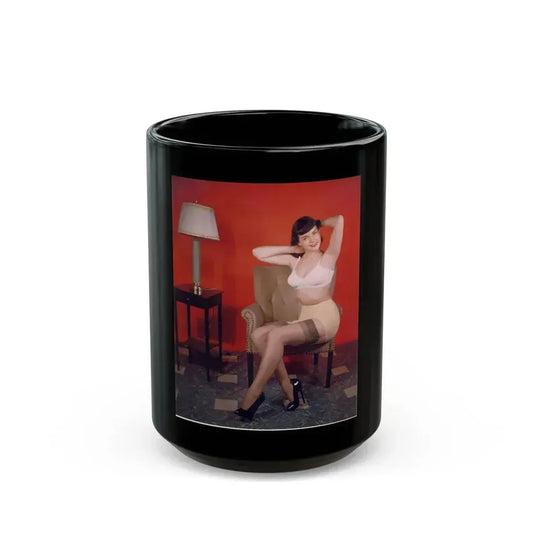 Bettie Page #63_1 (Vintage Female Icon) Black Coffee Mug 15oz - Go Mug Yourself