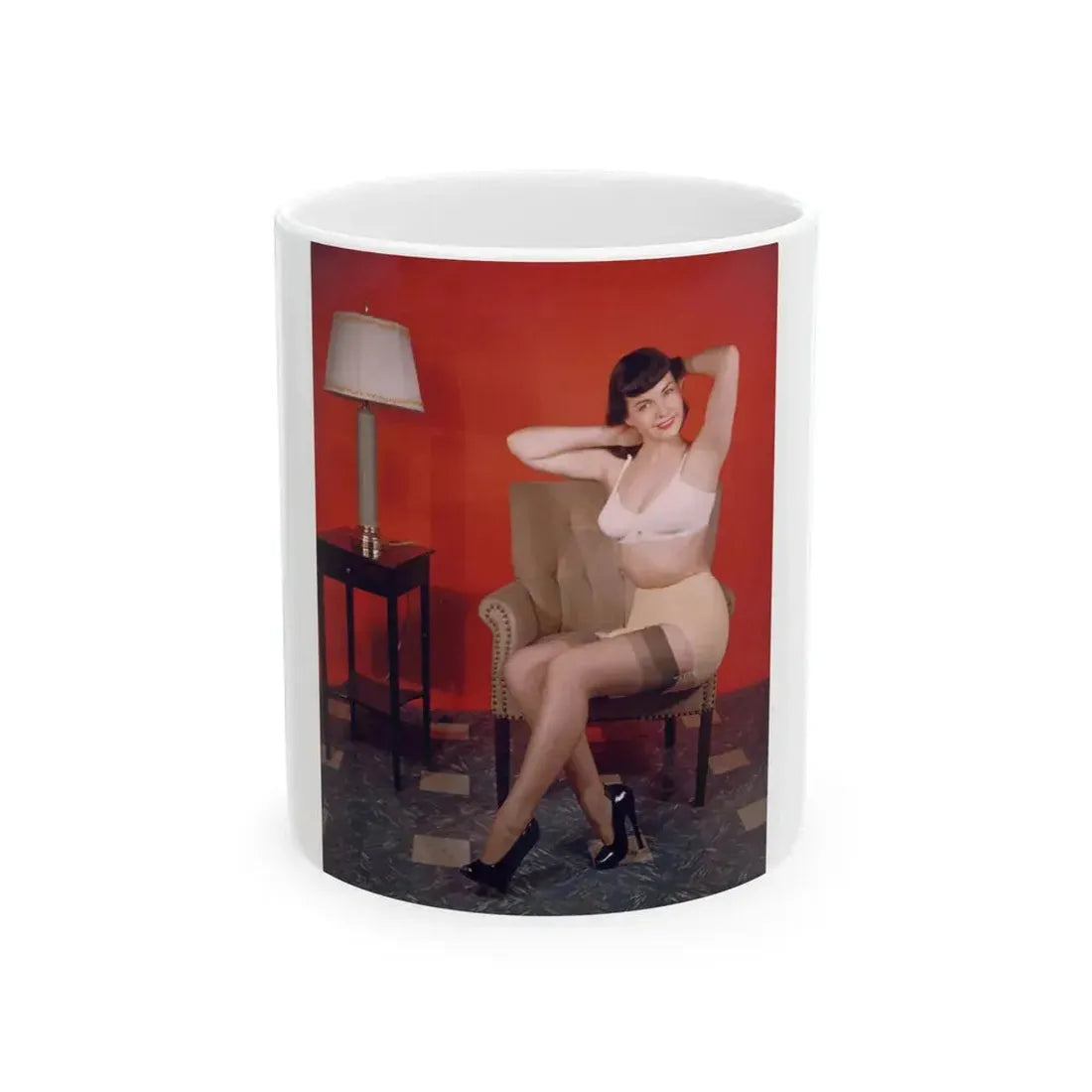 Bettie Page #63_1 (Vintage Female Icon) White Coffee Mug 11oz - Go Mug Yourself