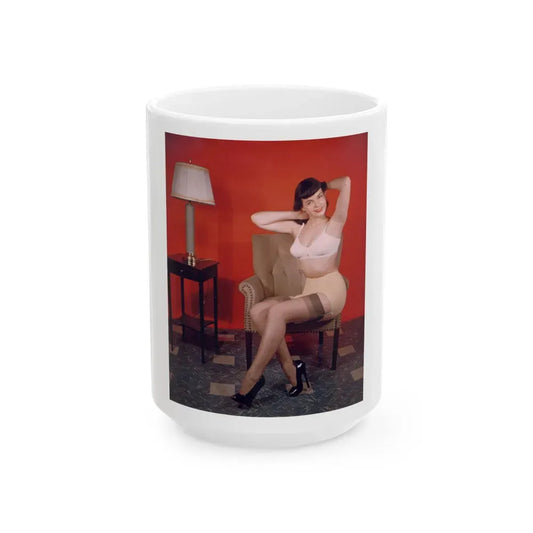 Bettie Page #63_1 (Vintage Female Icon) White Coffee Mug 15oz - Go Mug Yourself