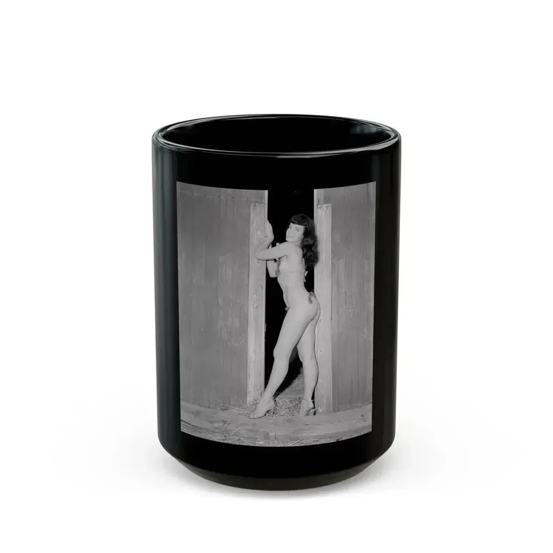 Bettie Page #632 (Vintage Female Icon) Black Coffee Mug 15oz - Go Mug Yourself