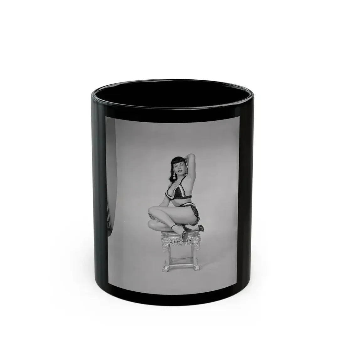 Bettie Page #633 (Vintage Female Icon) Black Coffee Mug 11oz - Go Mug Yourself