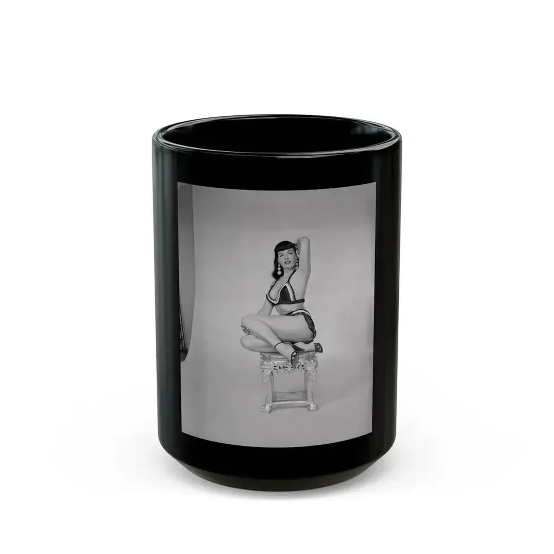 Bettie Page #633 (Vintage Female Icon) Black Coffee Mug 15oz - Go Mug Yourself