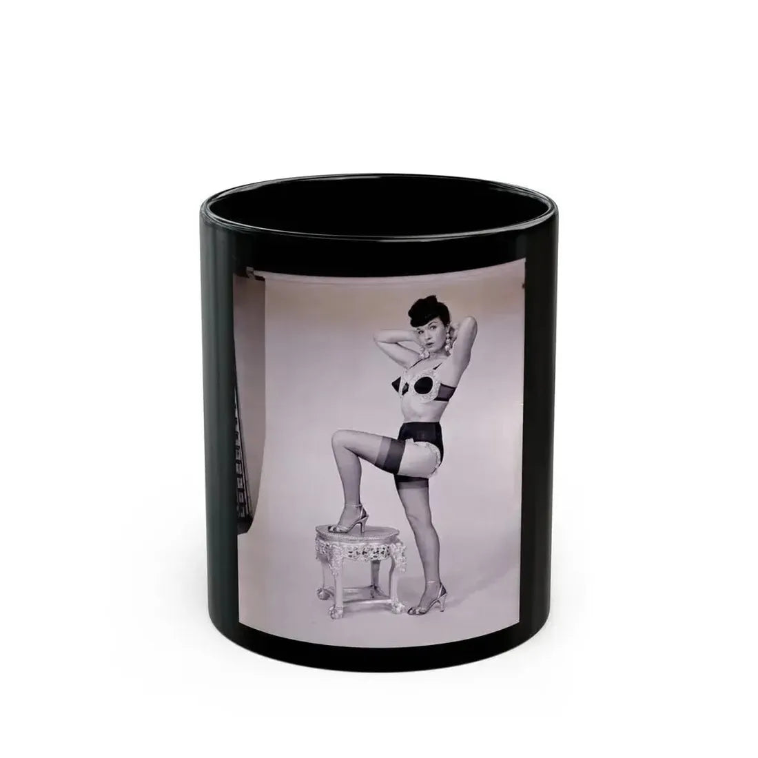 Bettie Page #634 (Vintage Female Icon) Black Coffee Mug 11oz - Go Mug Yourself