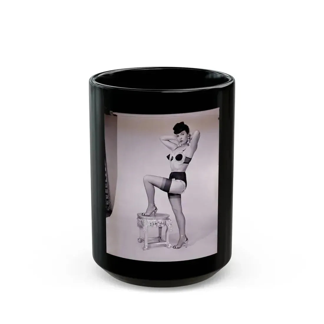 Bettie Page #634 (Vintage Female Icon) Black Coffee Mug 15oz - Go Mug Yourself