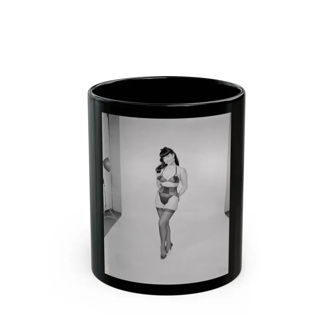 Bettie Page #636 (Vintage Female Icon) Black Coffee Mug 11oz - Go Mug Yourself