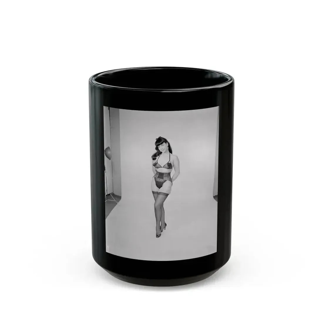Bettie Page #636 (Vintage Female Icon) Black Coffee Mug 15oz - Go Mug Yourself