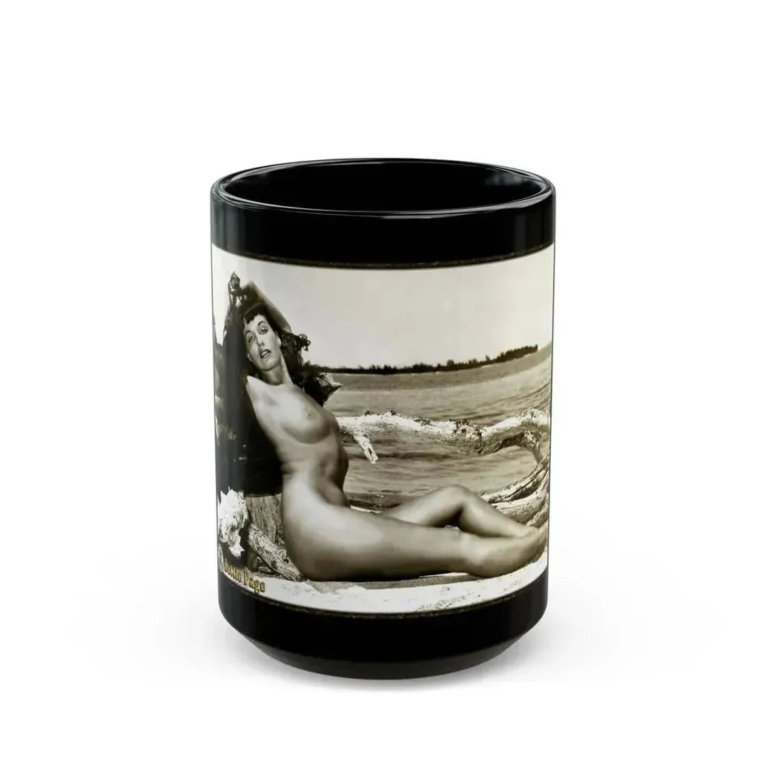 Bettie Page #644 (Vintage Female Icon) Black Coffee Mug 15oz - Go Mug Yourself