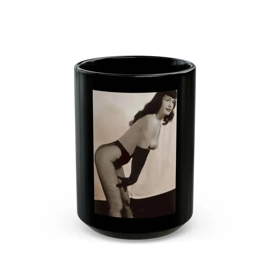 Bettie Page #650 (Vintage Female Icon) Black Coffee Mug 15oz - Go Mug Yourself