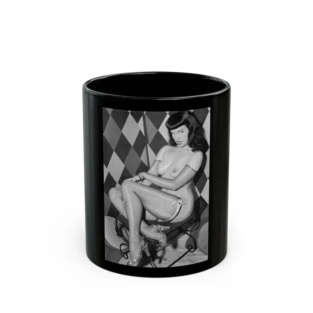 Bettie Page #651 (Vintage Female Icon) Black Coffee Mug 11oz - Go Mug Yourself