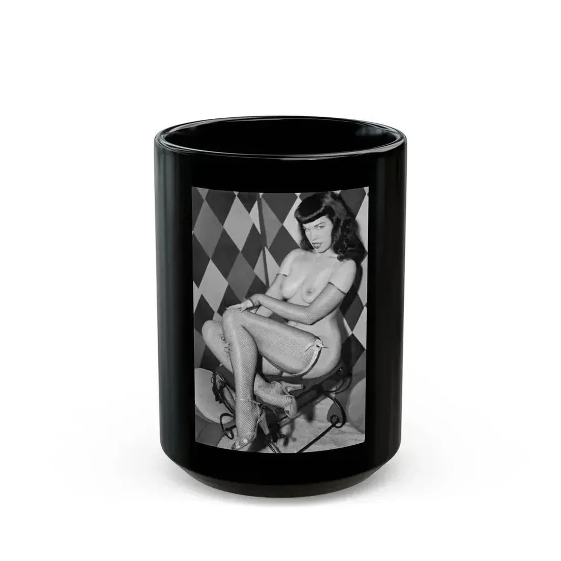 Bettie Page #651 (Vintage Female Icon) Black Coffee Mug 15oz - Go Mug Yourself