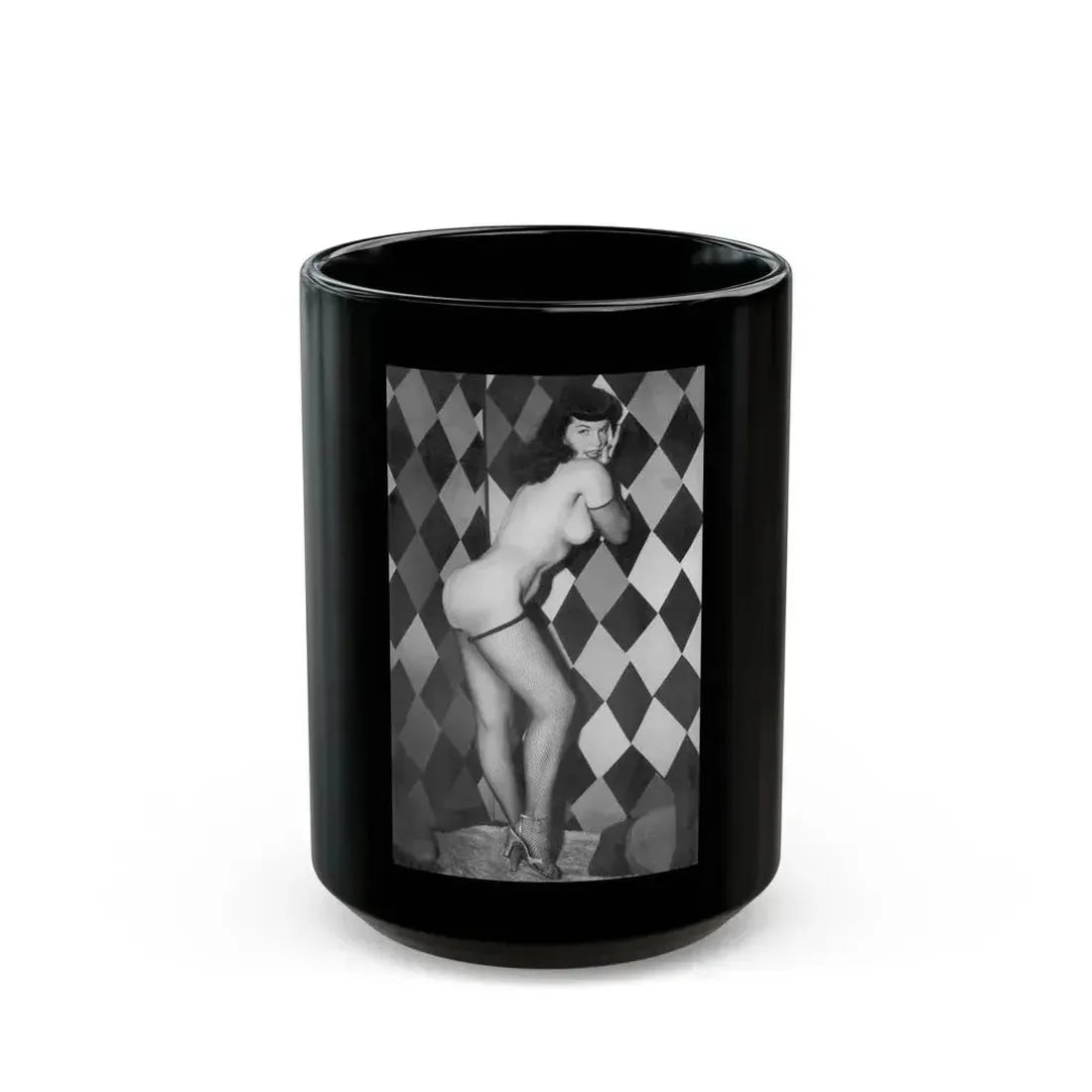 Bettie Page #652 (Vintage Female Icon) Black Coffee Mug 15oz - Go Mug Yourself