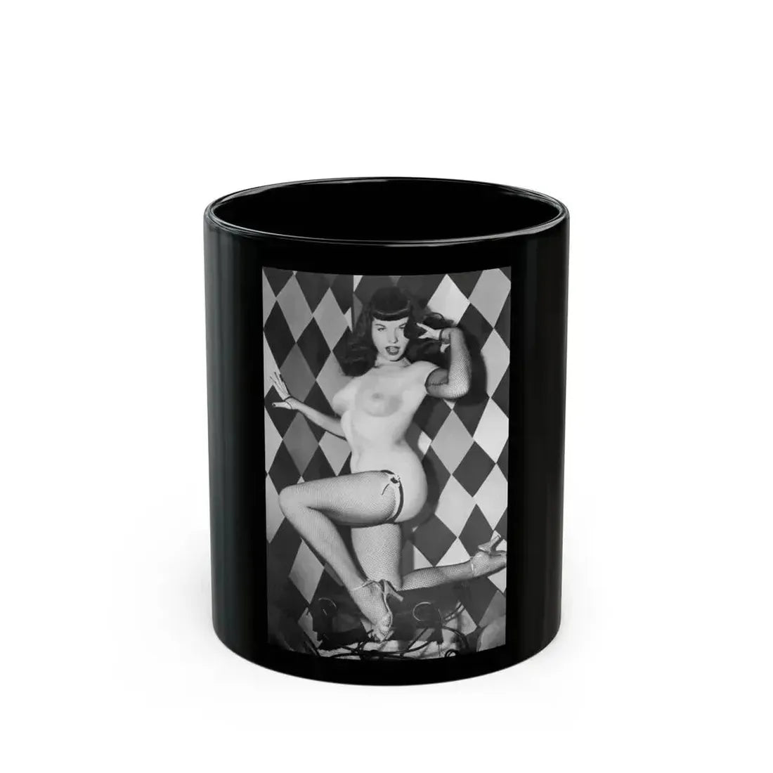 Bettie Page #653 (Vintage Female Icon) Black Coffee Mug 11oz - Go Mug Yourself