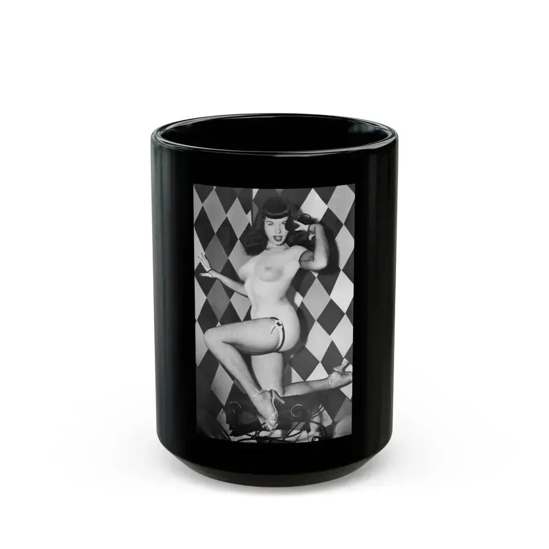 Bettie Page #653 (Vintage Female Icon) Black Coffee Mug 15oz - Go Mug Yourself
