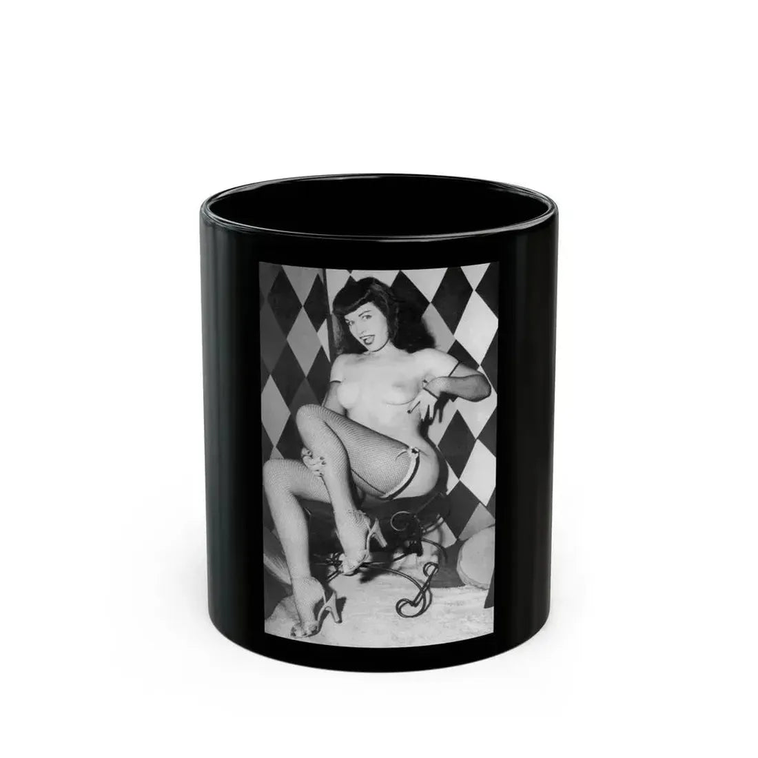 Bettie Page #654 (Vintage Female Icon) Black Coffee Mug 11oz - Go Mug Yourself