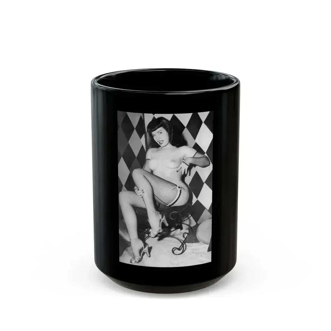 Bettie Page #654 (Vintage Female Icon) Black Coffee Mug 15oz - Go Mug Yourself