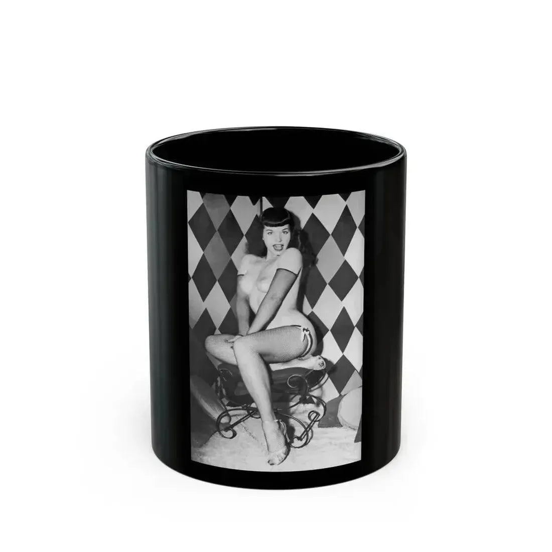 Bettie Page #655 (Vintage Female Icon) Black Coffee Mug 11oz - Go Mug Yourself