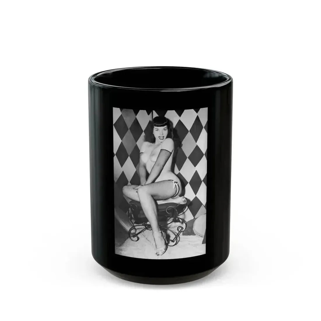 Bettie Page #655 (Vintage Female Icon) Black Coffee Mug 15oz - Go Mug Yourself