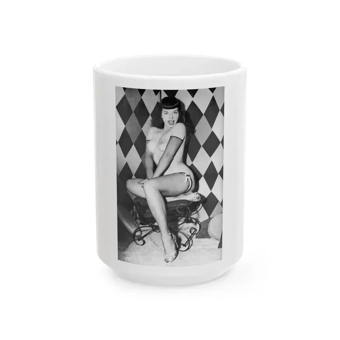 Bettie Page #655 (Vintage Female Icon) White Coffee Mug 15oz - Go Mug Yourself