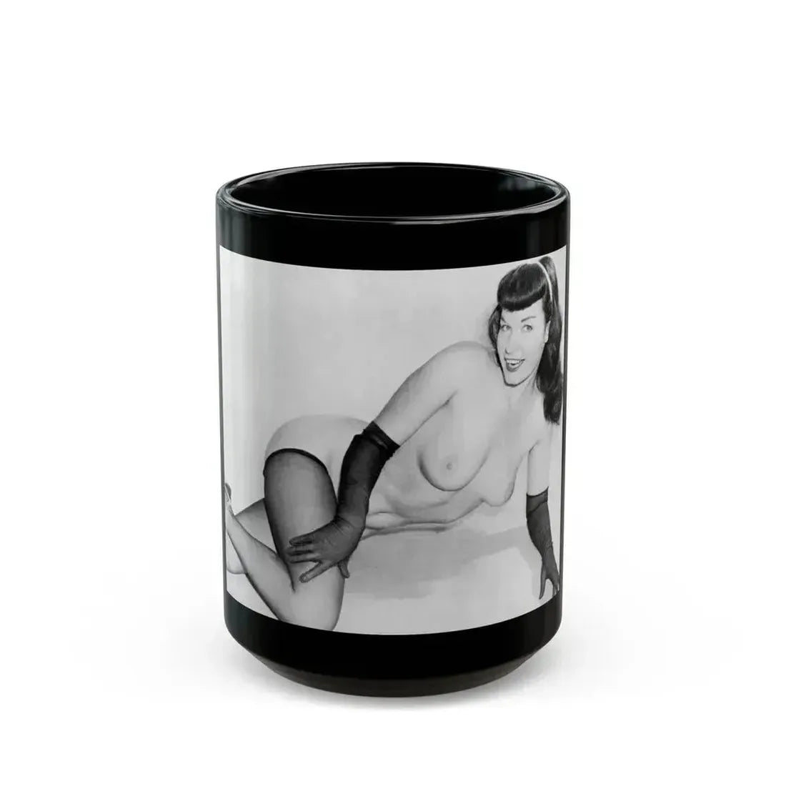 Bettie Page #663 (Vintage Female Icon) Black Coffee Mug 15oz - Go Mug Yourself