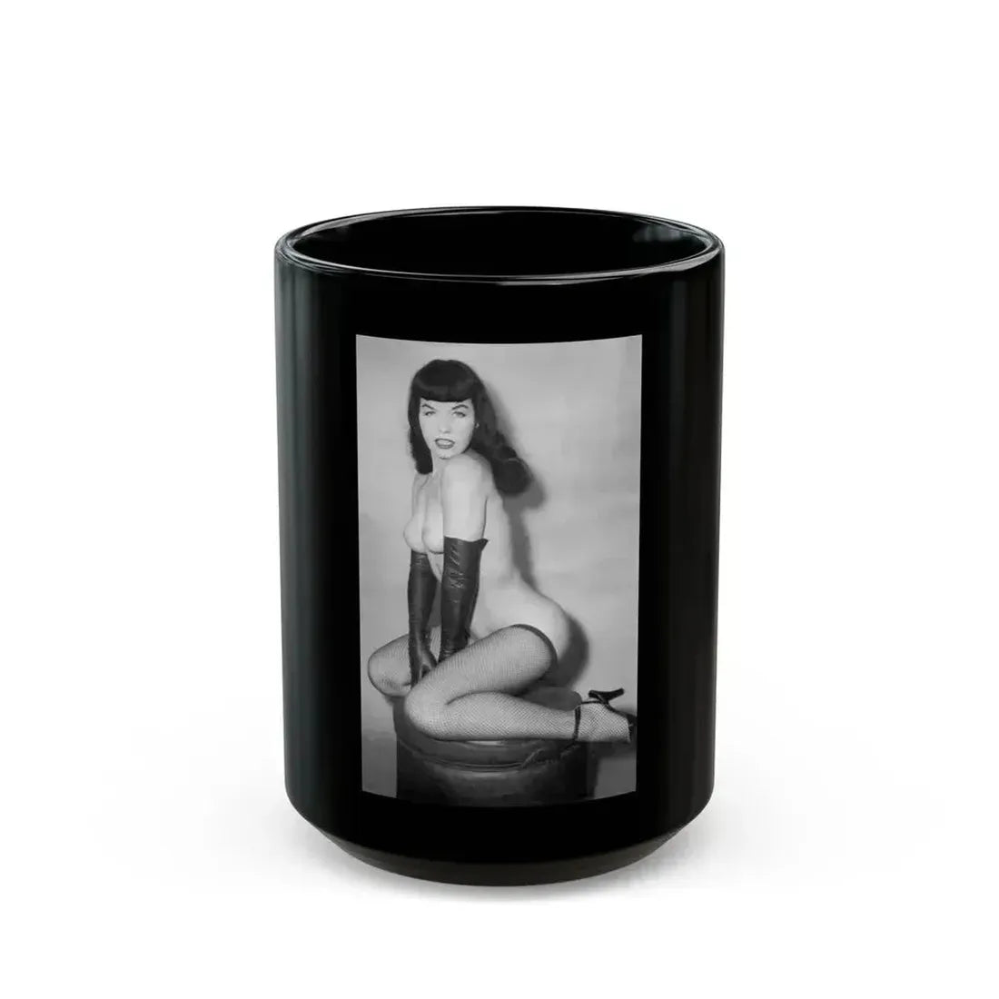 Bettie Page #665 (Vintage Female Icon) Black Coffee Mug 15oz - Go Mug Yourself