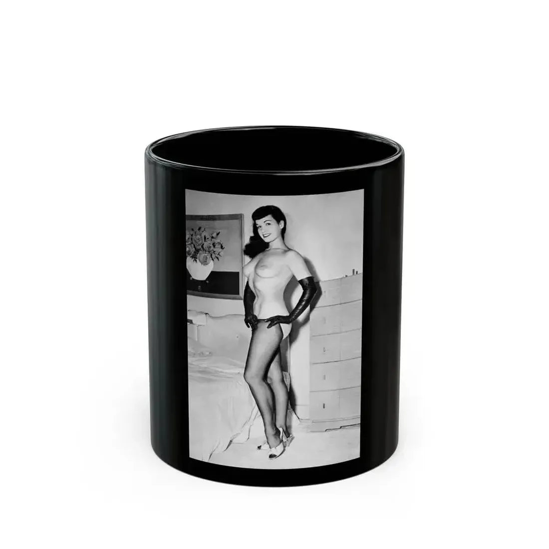 Bettie Page #666 (Vintage Female Icon) Black Coffee Mug 11oz - Go Mug Yourself