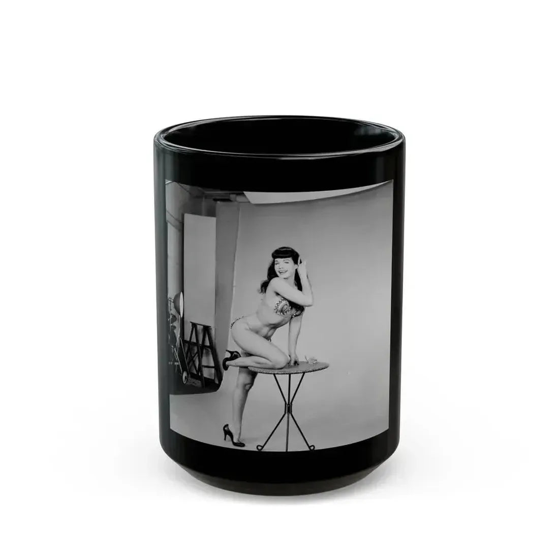 Bettie Page #72 (Vintage Female Icon) Black Coffee Mug 15oz - Go Mug Yourself