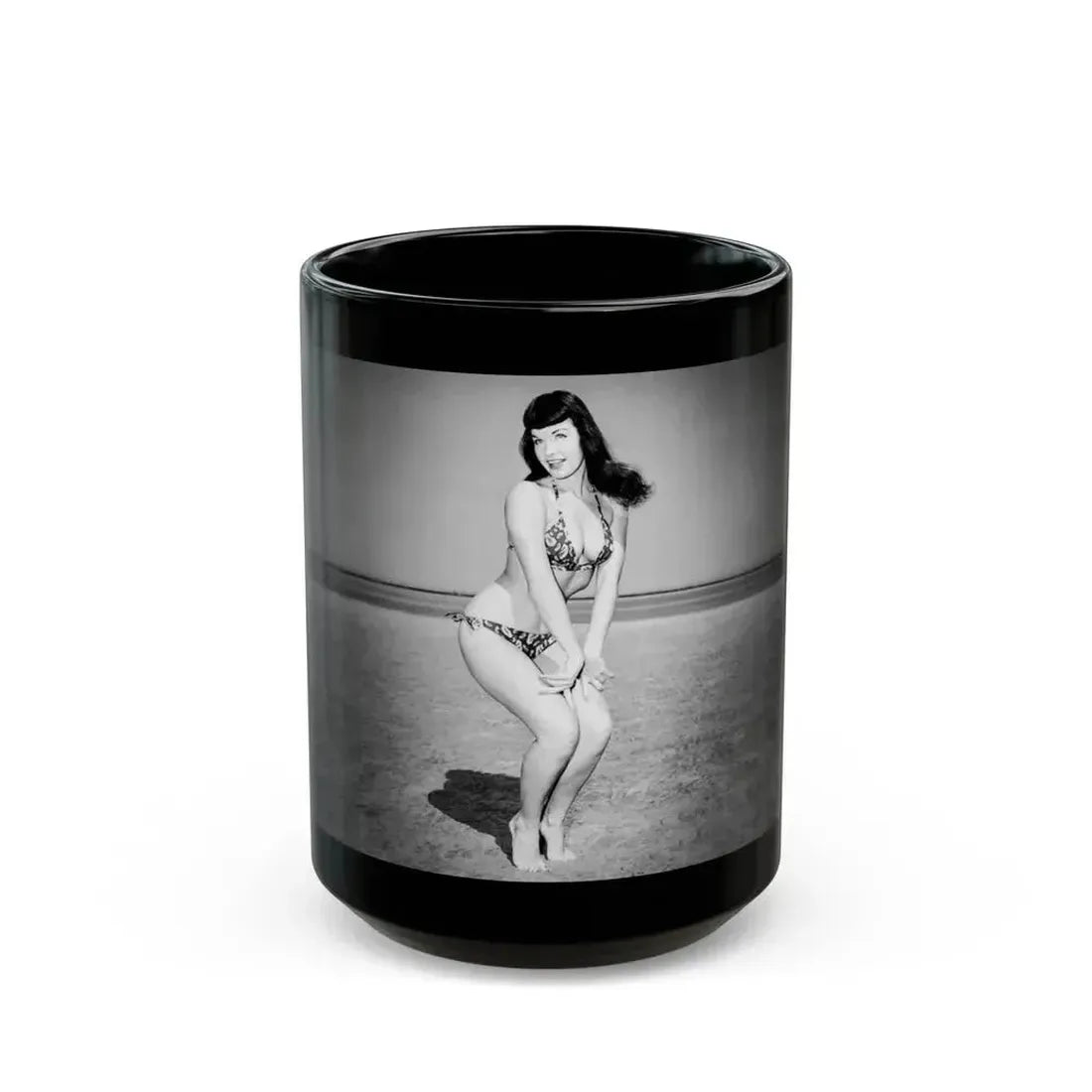 Bettie Page #732 (Vintage Female Icon) Black Coffee Mug 15oz - Go Mug Yourself