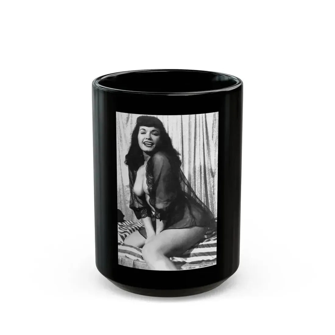 Bettie Page #744 (Vintage Female Icon) Black Coffee Mug 15oz - Go Mug Yourself