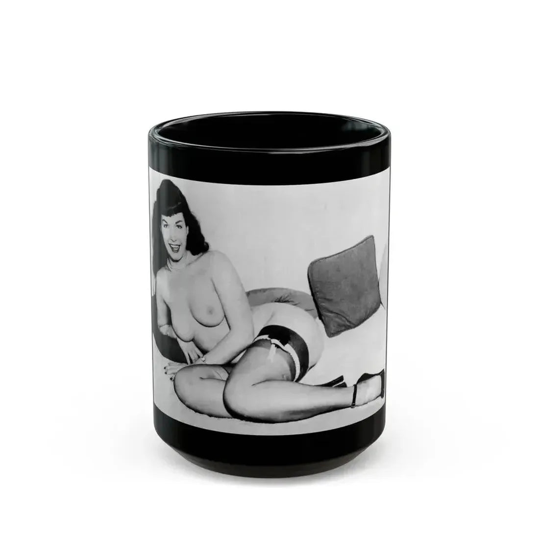 Bettie Page #766 (Vintage Female Icon) Black Coffee Mug 15oz - Go Mug Yourself