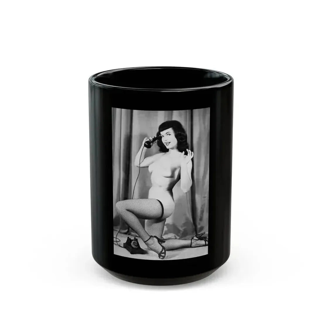 Bettie Page #782 (Vintage Female Icon) Black Coffee Mug 15oz - Go Mug Yourself