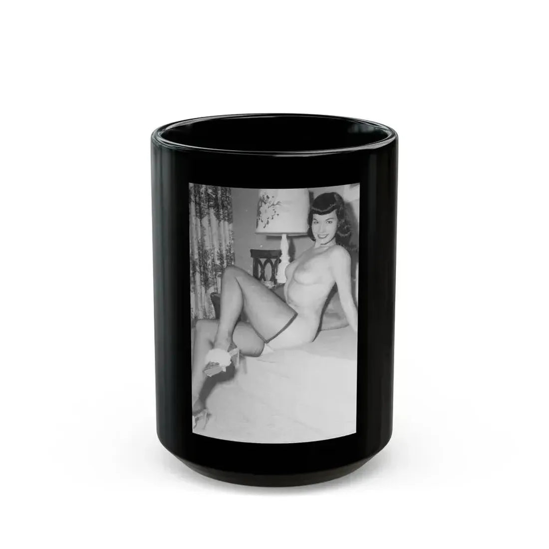 Bettie Page #789 (Vintage Female Icon) Black Coffee Mug 15oz - Go Mug Yourself