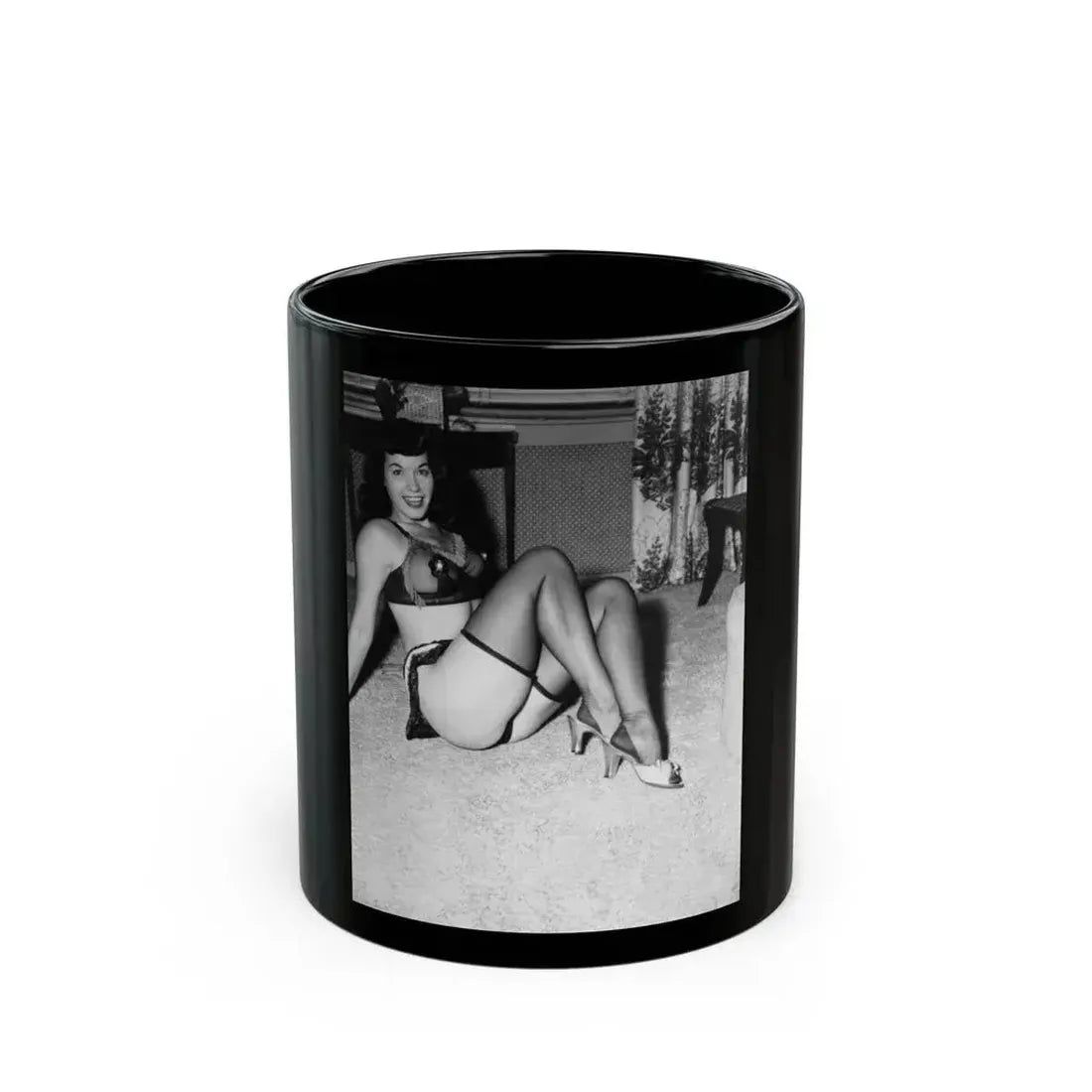 Bettie Page #791 (Vintage Female Icon) Black Coffee Mug 11oz - Go Mug Yourself