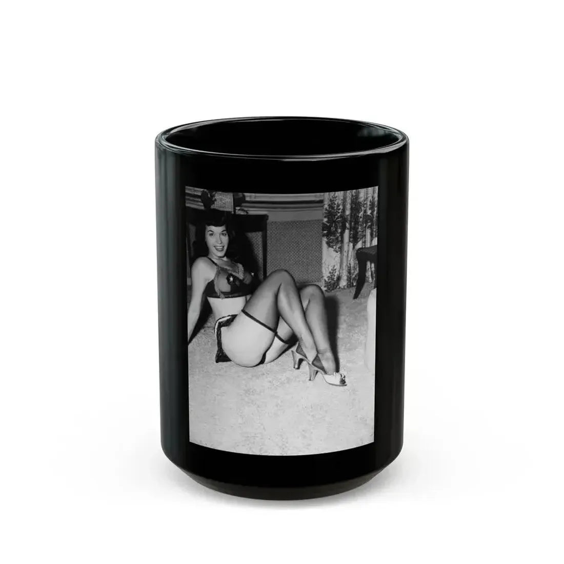 Bettie Page #791 (Vintage Female Icon) Black Coffee Mug 15oz - Go Mug Yourself