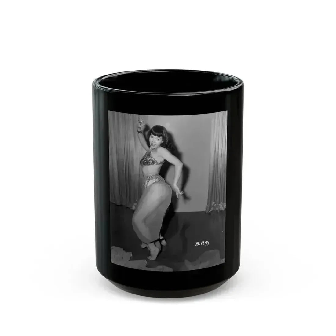Bettie Page #816 (Vintage Female Icon) Black Coffee Mug 15oz - Go Mug Yourself