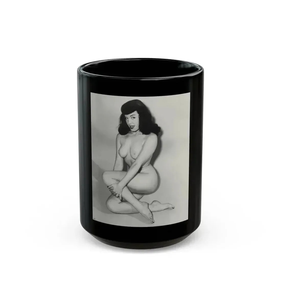 Bettie Page #819 (Vintage Female Icon) Black Coffee Mug 15oz - Go Mug Yourself