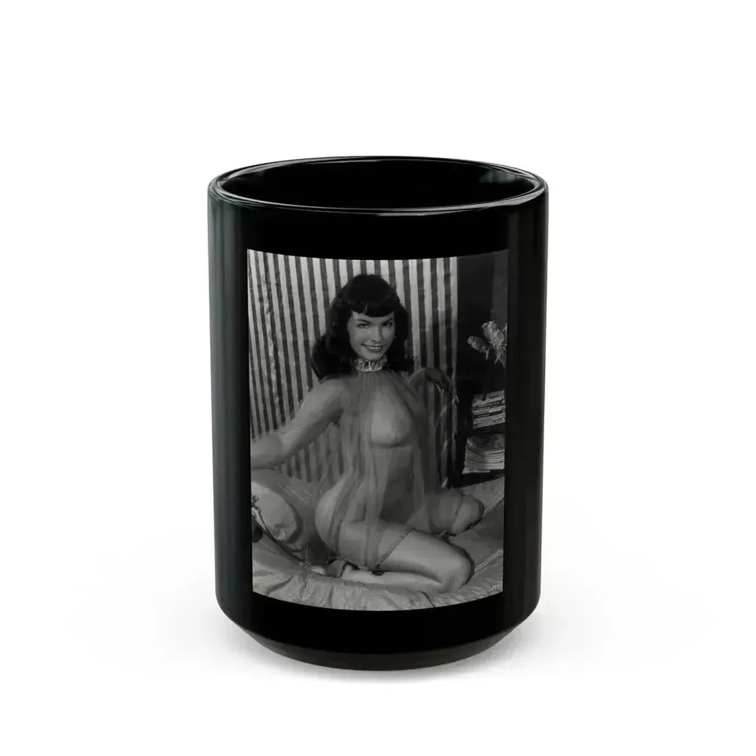 Bettie Page #821 (Vintage Female Icon) Black Coffee Mug 15oz - Go Mug Yourself