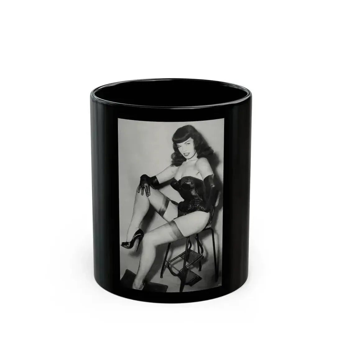 Bettie Page #822 (Vintage Female Icon) Black Coffee Mug 11oz - Go Mug Yourself