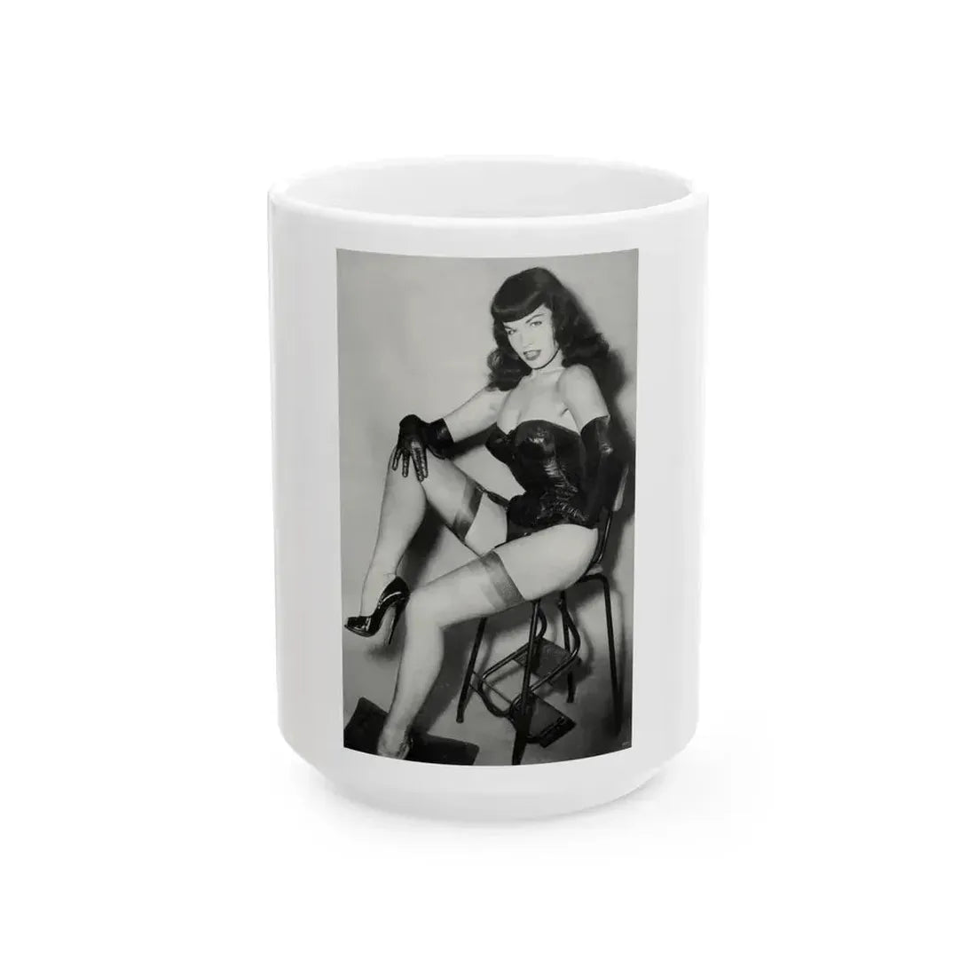 Bettie Page #822 (Vintage Female Icon) White Coffee Mug 15oz - Go Mug Yourself