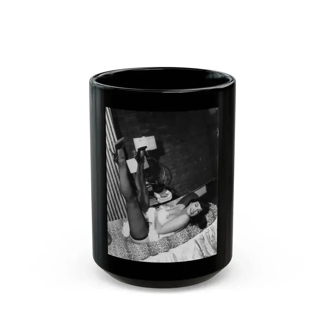 Bettie Page #826 (Vintage Female Icon) Black Coffee Mug 15oz - Go Mug Yourself