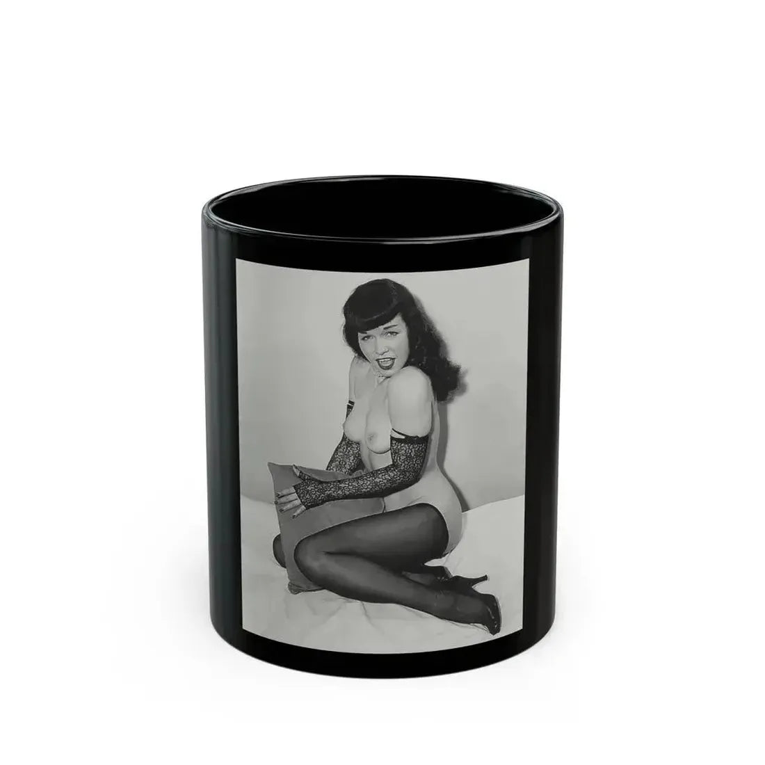 Bettie Page #828 (Vintage Female Icon) Black Coffee Mug 11oz - Go Mug Yourself