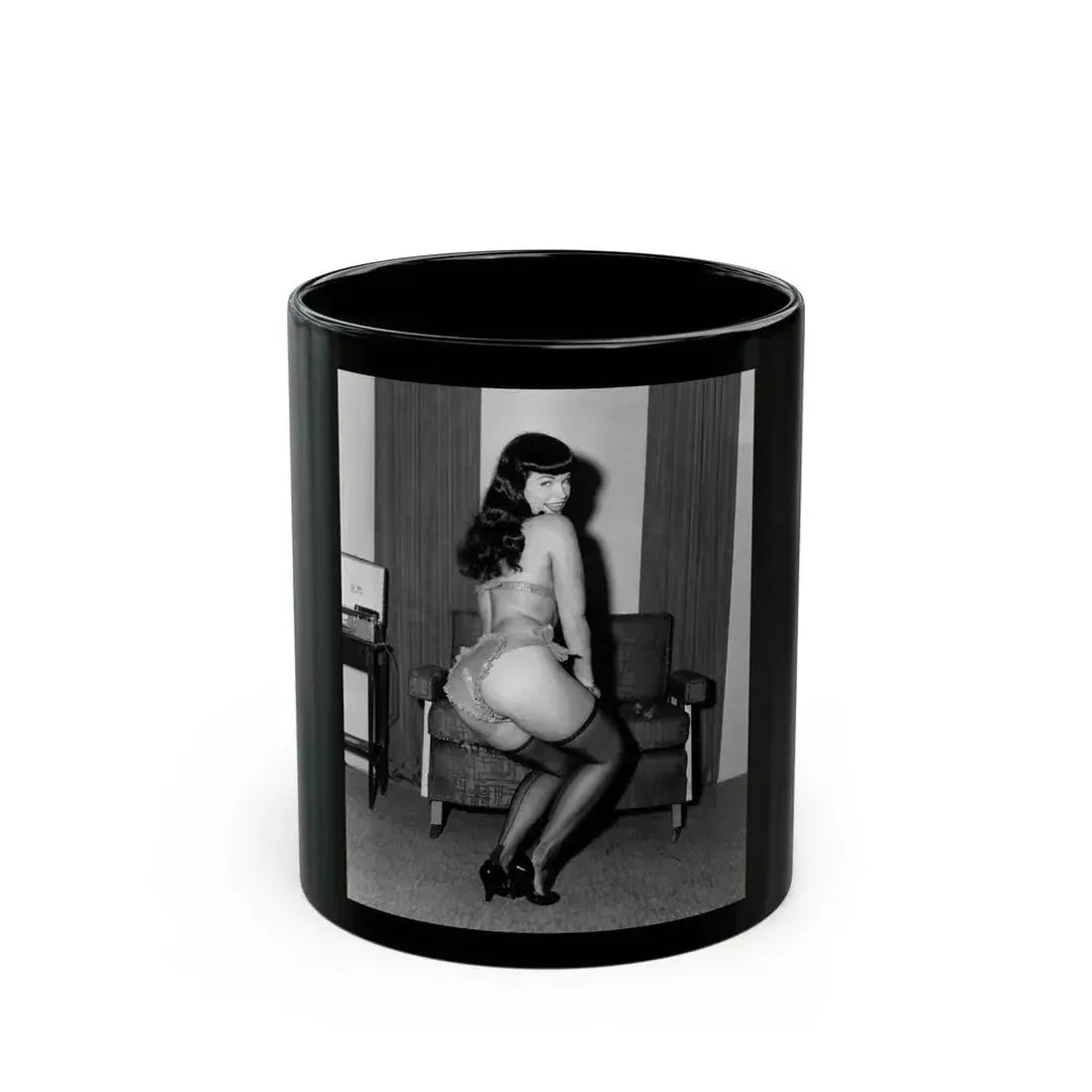 Bettie Page #840 (Vintage Female Icon) Black Coffee Mug 11oz - Go Mug Yourself