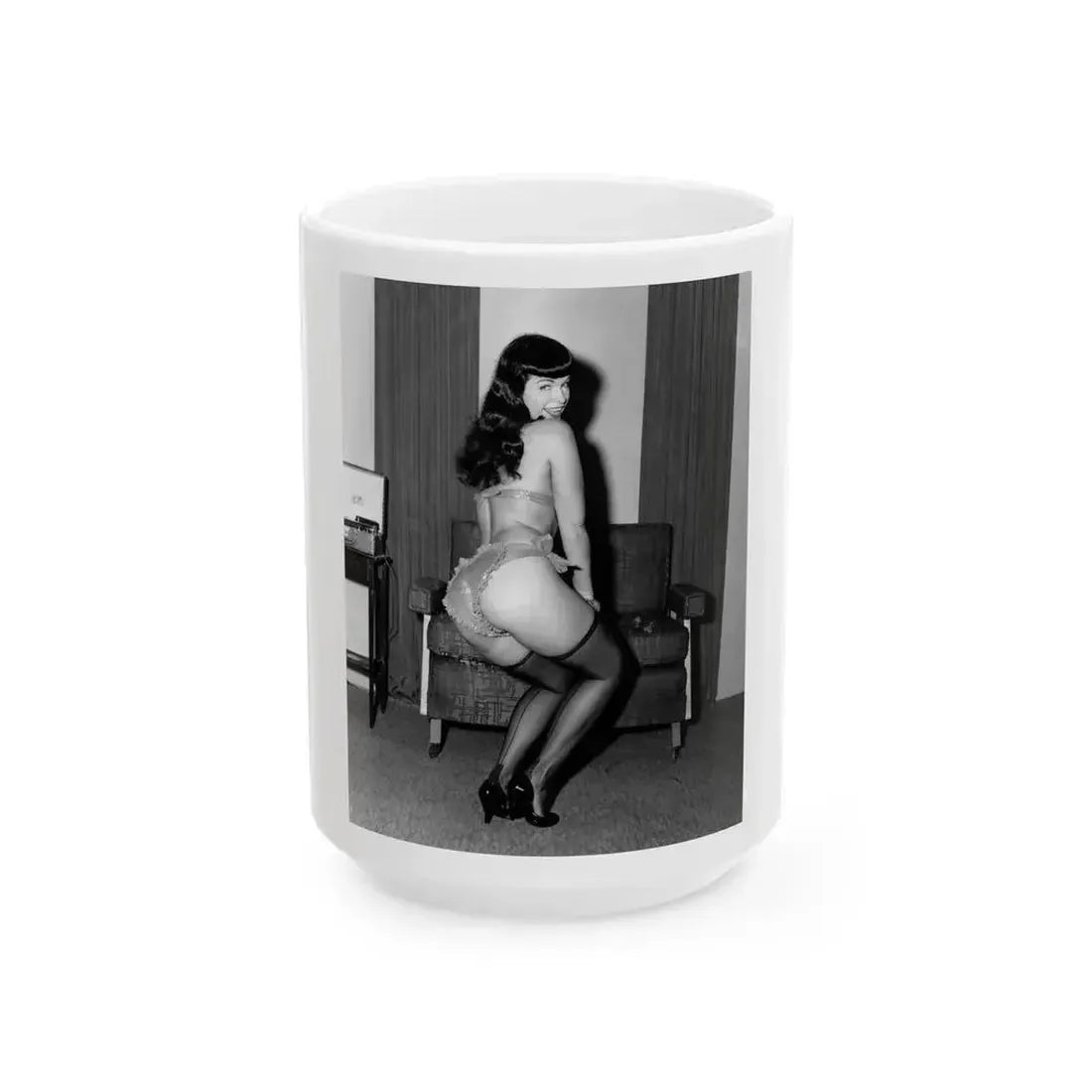 Bettie Page #840 (Vintage Female Icon) White Coffee Mug 15oz - Go Mug Yourself