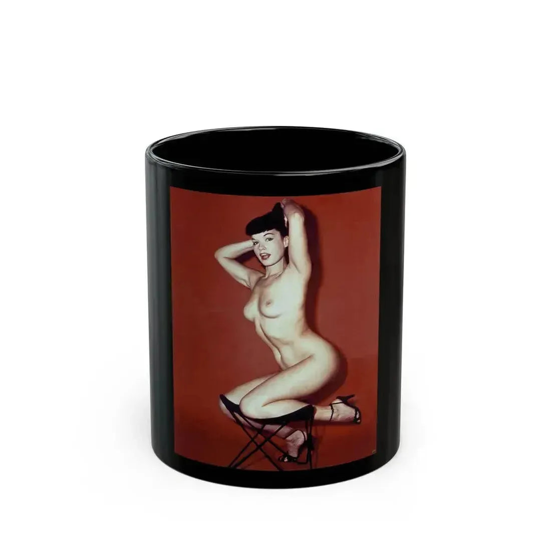Bettie Page #843 (Vintage Female Icon) Black Coffee Mug 11oz - Go Mug Yourself