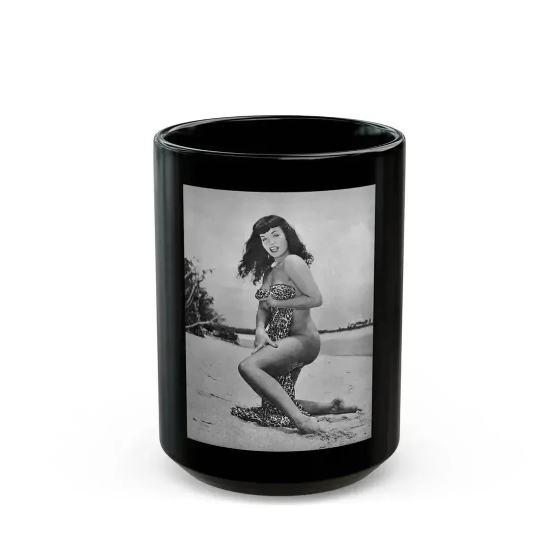 Bettie Page #861 (Vintage Female Icon) Black Coffee Mug 15oz - Go Mug Yourself