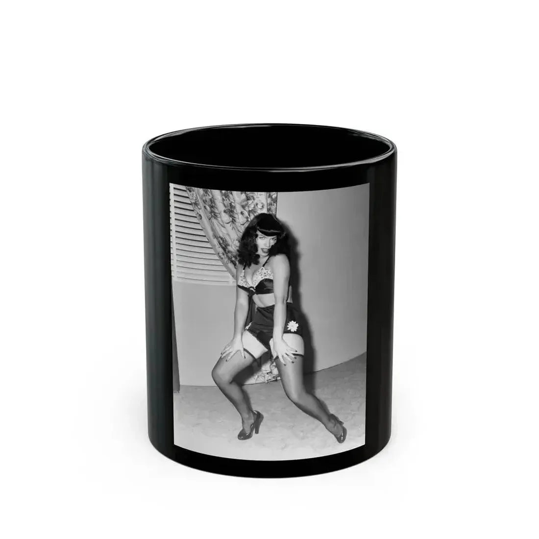 Bettie Page #862 (Vintage Female Icon) Black Coffee Mug 11oz - Go Mug Yourself