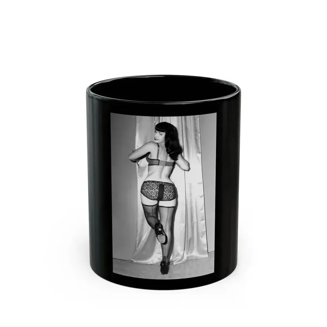 Bettie Page #863 (Vintage Female Icon) Black Coffee Mug 11oz - Go Mug Yourself