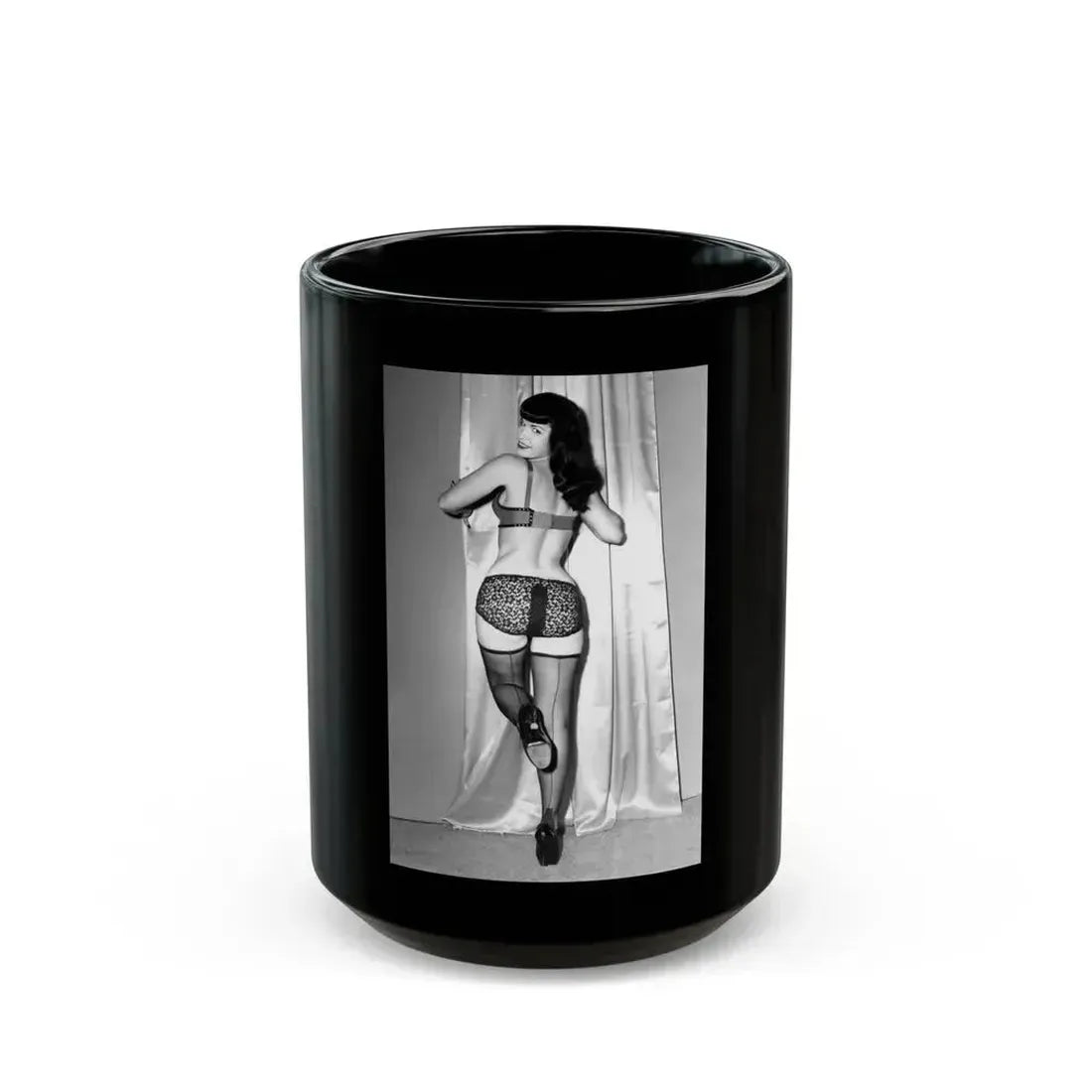 Bettie Page #863 (Vintage Female Icon) Black Coffee Mug 15oz - Go Mug Yourself