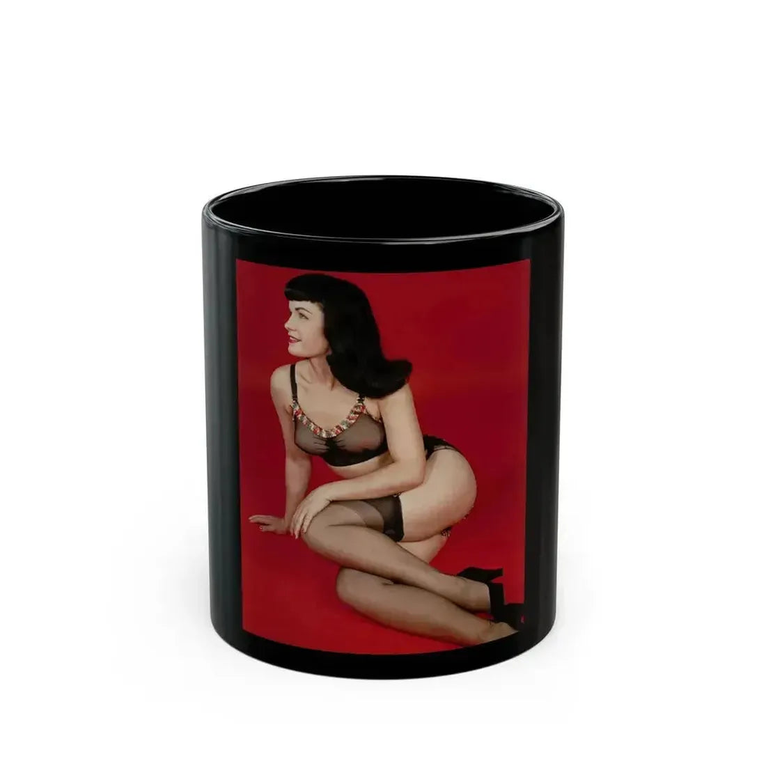 Bettie Page #89 (Vintage Female Icon) Black Coffee Mug 11oz - Go Mug Yourself