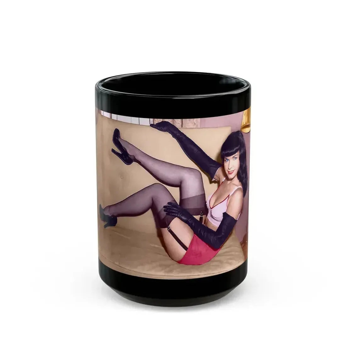 Bettie Page #91 (Vintage Female Icon) Black Coffee Mug - Go Mug Yourself