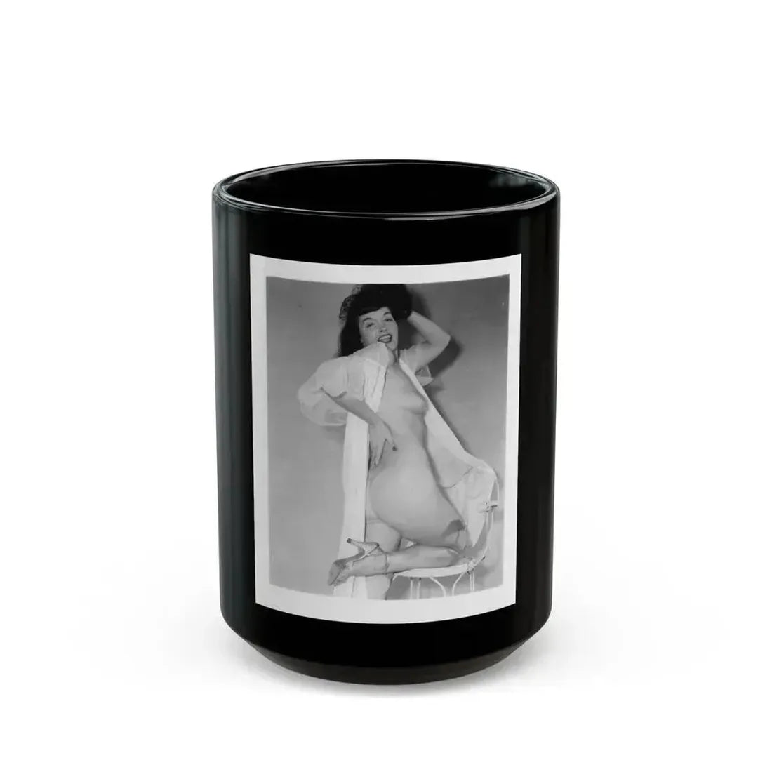Bettie Page #912 (Vintage Female Icon) Black Coffee Mug 15oz - Go Mug Yourself